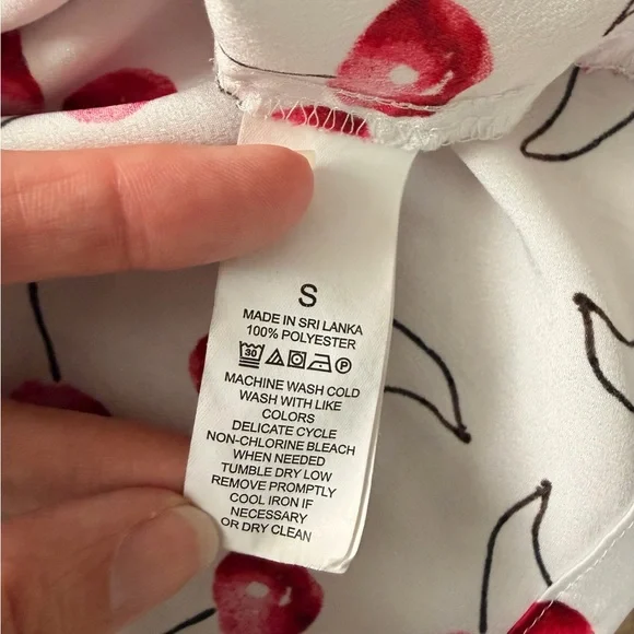 kate spade Cherry Print Satin Feel Pajama Set in Red and White with Black Trim - Picture 7 of 16